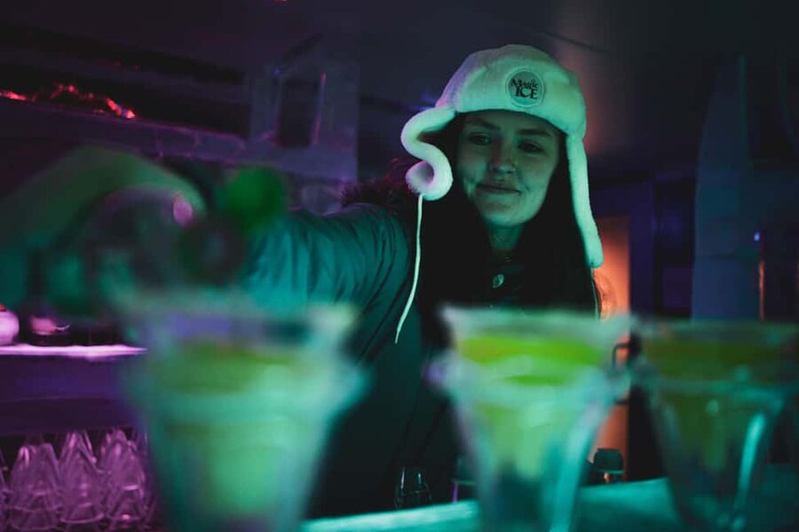 Bergen: Magic Ice Bar Entry Ticket with Welcome Drink - The ice-art gallery: Norwegian inspiration, LED lights, and music