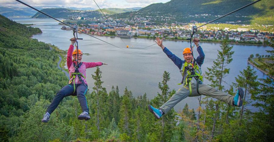 Feel the adrenaline in Mosjøen Zipline - How Sjøgata and the Fjord Area Look From Above