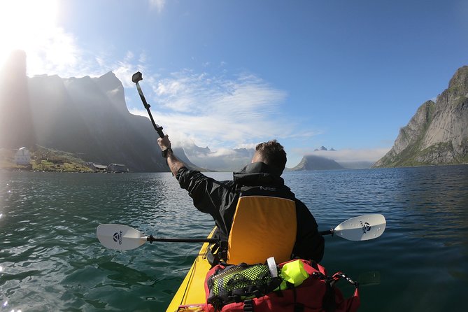 Kayaking in Reinefjorden - Gear and safety: life jacket, spray-skirt, and staying dry