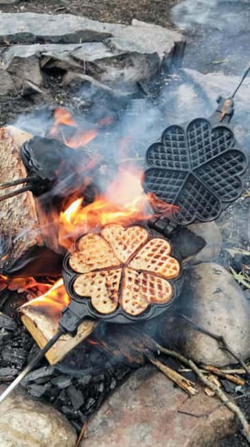 Oslo’s Secret Forest Gastronomy: Private Chef & Local Feast - Hands-on rømme waffle over the flames, brunost on top