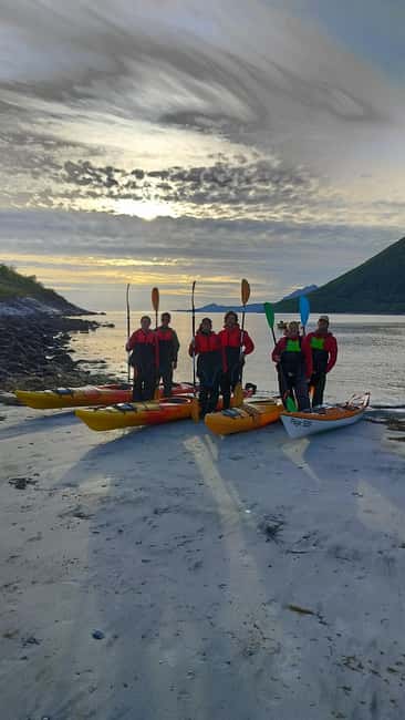 Senja: Guided Small Group Evening Kayaking Tour - The secluded beach stop, photos, and the kombucha break