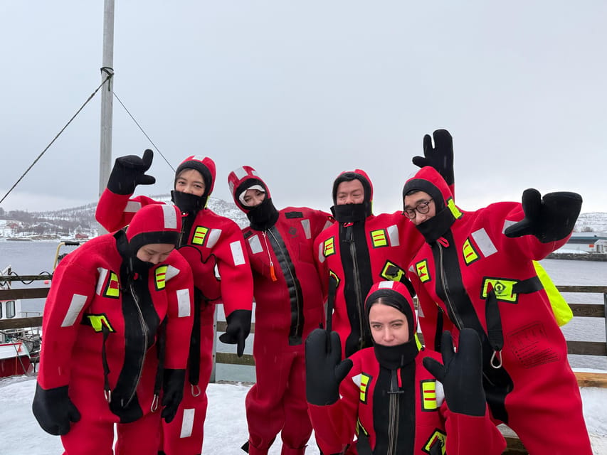 Tromsø: Arctic Fjord Floating in Survival Suit - Getting to the next water point, then local snacks on a schedule