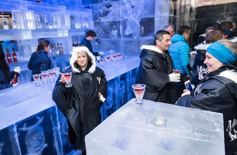 Tromsø: Magic Ice Bar Entrance and Welcome Drink - The gallery walk, explorer and Viking carvings in an Arctic Circle mood